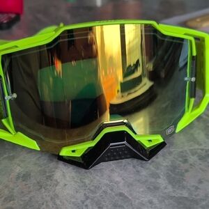 Neon Yellow Motocross Goggles with Mirrored Lens